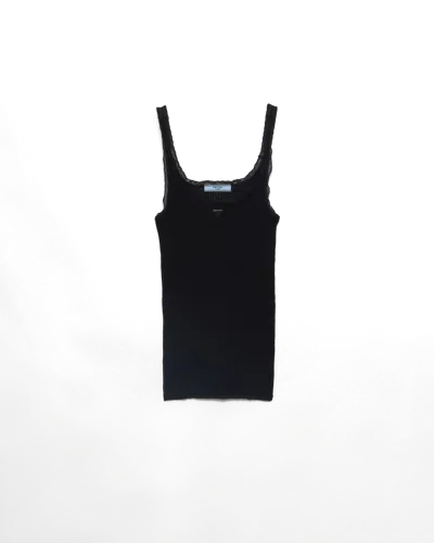 Prada Ribbed Cotton Top In Black