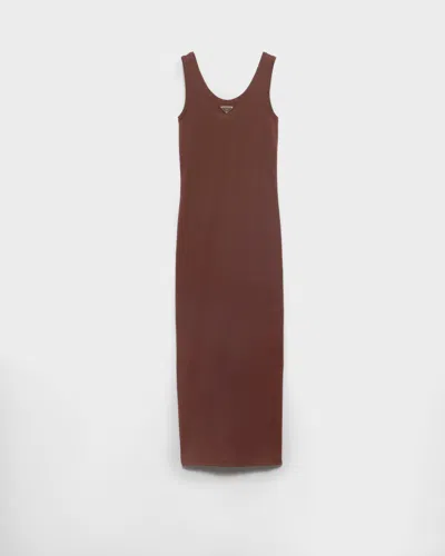 Prada Ribbed Knit Cotton Dress In Burgundy
