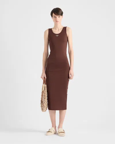 Prada Ribbed Knit Cotton Dress In Burgundy