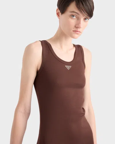 Prada Ribbed Knit Cotton Dress In Burgundy