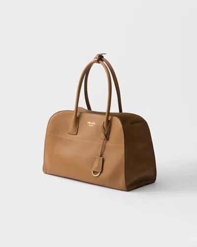 Prada Large Leather Tote Bag In Brown