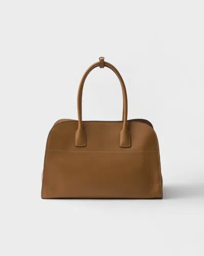 Prada Large Leather Tote Bag In Brown