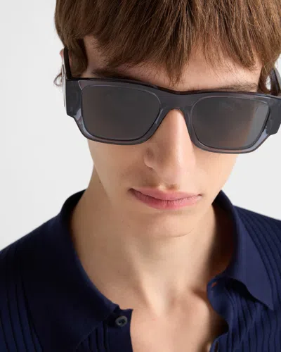 Prada Sunglasses With Triangle Logo In Blue