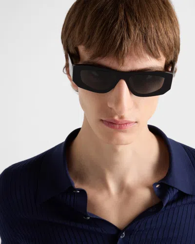 Prada Symbole Rectangular Sunglasses In Black