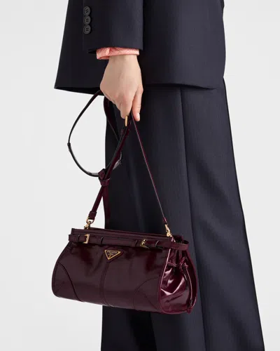 Prada Womens Burgundy Brand-plaque Small Leather Shoulder Bag