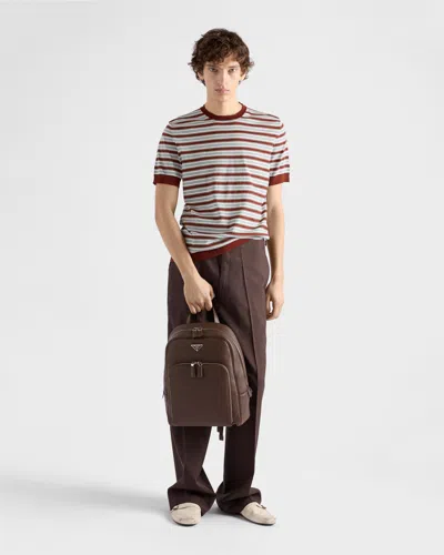 Prada Structured Leather Backpack In Brown