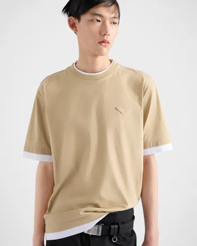 Prada T-shirt Aus Baumwolle In Neutral