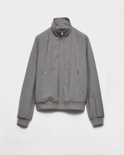 Prada Tailored Grey Coat With High Collar In Gray