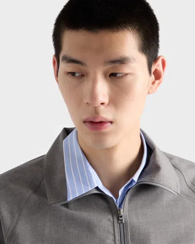 Prada Tailored Grey Coat With High Collar In Gray