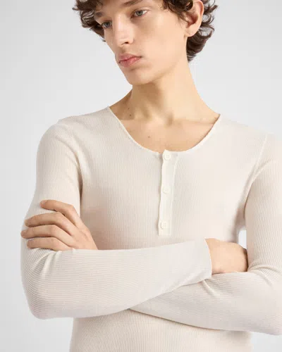 Prada Long-sleeved Cashmere And Silk Sweater In Neutral