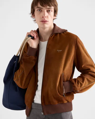 Prada Suede Blouson Jacket In Brown