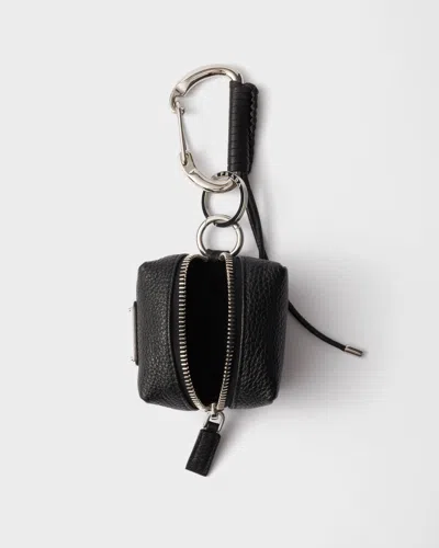 Prada Leather Keychain Charm In Black