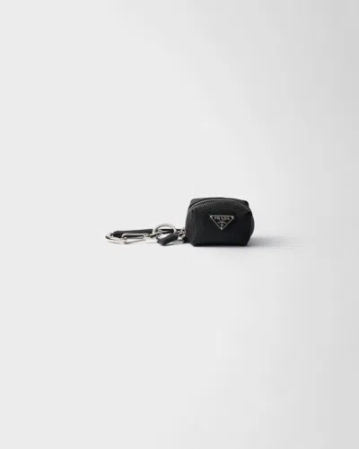 Prada Leather Keychain Charm In Black