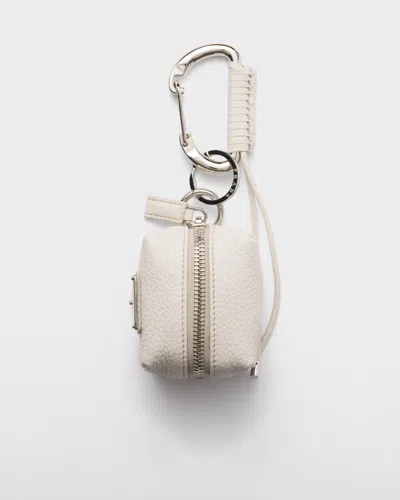 Prada Leather Keychain Charm In Neutral