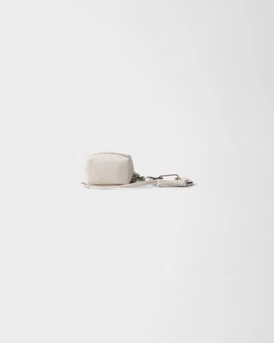Prada Leather Keychain Charm In Neutral
