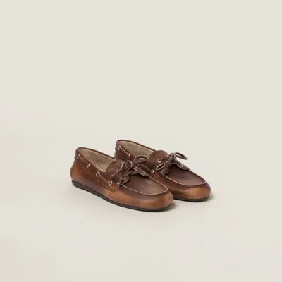 Miu Miu Leather Lace Up Loafers In Brown