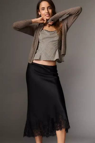 Reformation Carolina Lace Trim Silk Midi Skirt In Black