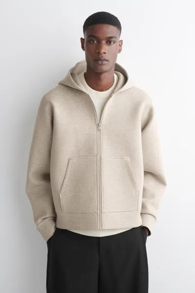 Cos Oversized Scuba-jersey Zip-up Hoodie In Sand