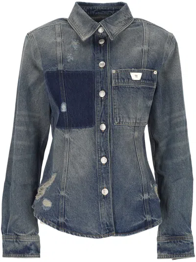 Misbhv Buckled Long-sleeved Denim Jacket In Blue