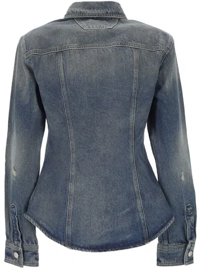 Misbhv Buckled Long-sleeved Denim Jacket In Blue