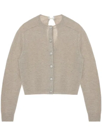 Carven Cashmere Button-up Sweater With Delicate Tie Detail In Neutral