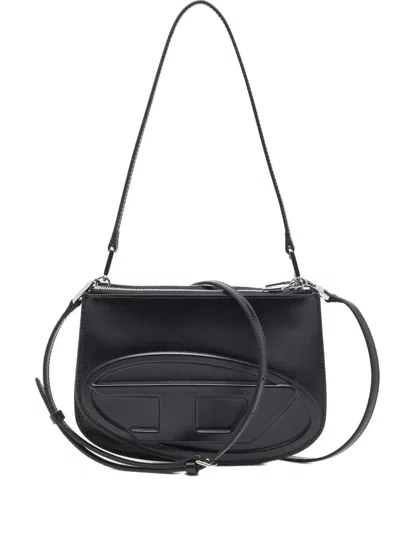 Diesel 1dr 20. Twin Shoulder Bag In Black Leather In Black
