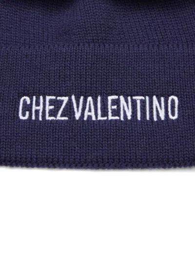 Valentino Garavani Cotton And Wool Blend Beanie With Turn-up Brim In Blue