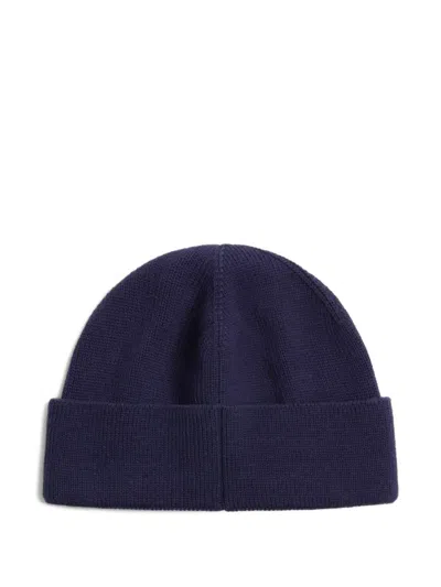 Valentino Garavani Cotton And Wool Blend Beanie With Turn-up Brim In Blue