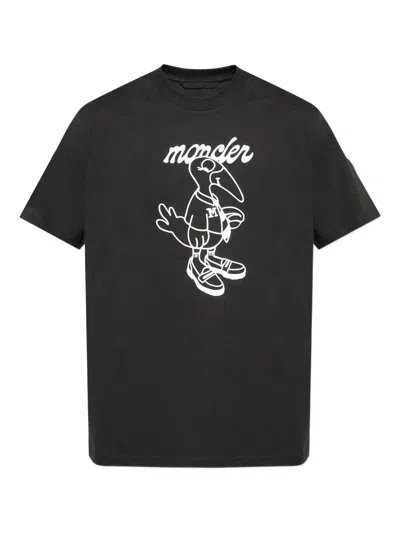 Moncler Cotton T-shirt Featuring Graphic Print In Black