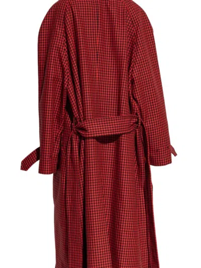 Balenciaga Houndstooth-pattern Belted Coat In Red