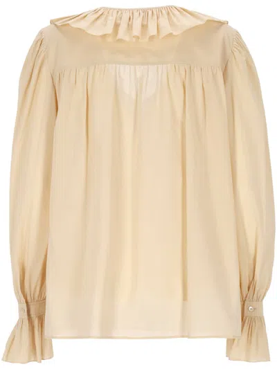 Chloé Ruffle Cotton Voile Blouse In Brown