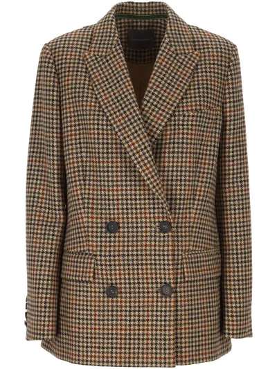Lorena Antoniazzi Houndstooth Double-breasted Jacket In Brown