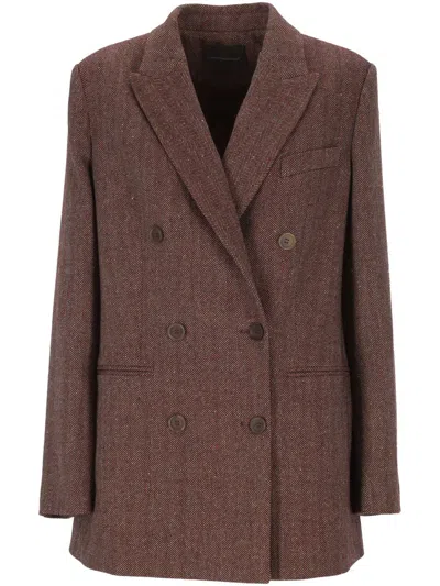 Lorena Antoniazzi Double-breasted Herringbone Jacket With Tailored Fit In Brown