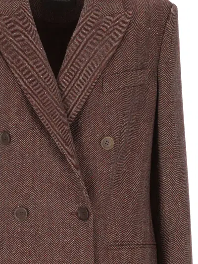 Lorena Antoniazzi Double-breasted Herringbone Jacket With Tailored Fit In Brown