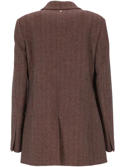 Lorena Antoniazzi Double-breasted Herringbone Jacket With Tailored Fit In Brown