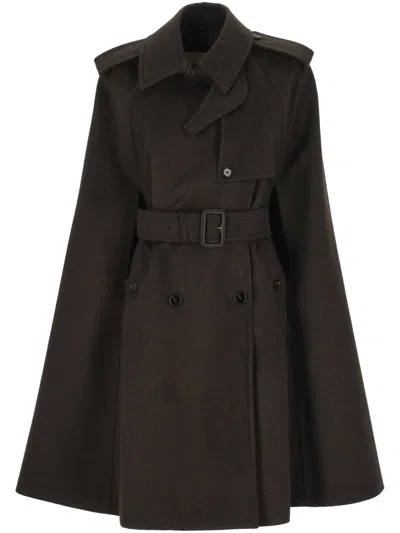 Burberry Cashmere Coat With Belted Waist And Epaulettes In Brown