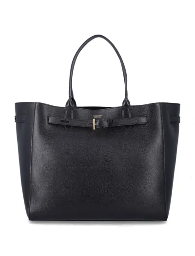 Tom Ford Audrey Large Black Leather Tote Bag In Black