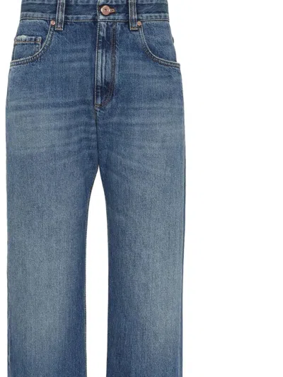 Brunello Cucinelli Authentic Denim Column Jeans With Monili In Multi