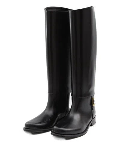 Saint Laurent Julia Buckle-embellished Leather Knee Boots In Black
