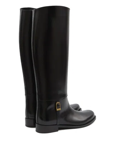 Saint Laurent Julia Buckle-embellished Leather Knee Boots In Black