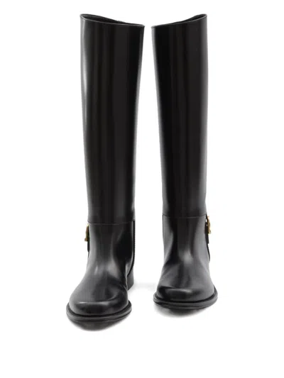 Saint Laurent Julia Buckle-embellished Leather Knee Boots In Black