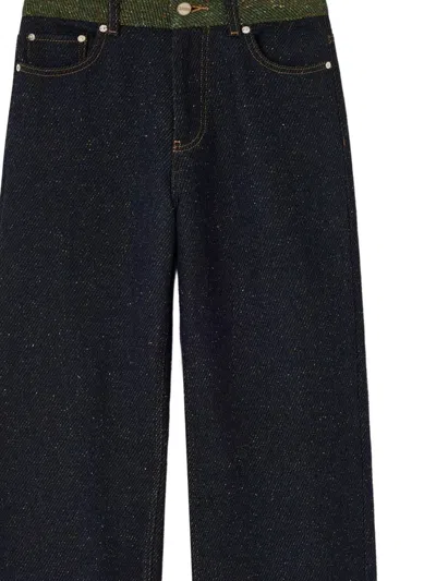 Ganni Melange Twill Denim Baggy Jeans Fold-up In Black