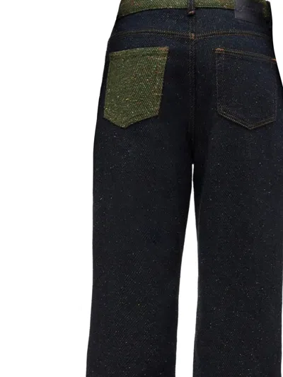 Ganni Melange Twill Denim Baggy Jeans Fold-up In Black