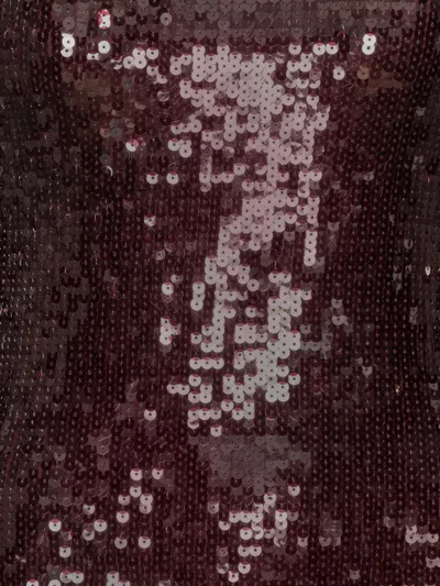 Rotate Birger Christensen Bordeaux Sequin Crewneck Mini Dress With Flared Sleeves In Tech Fabric Stretch Woman In Burgundy