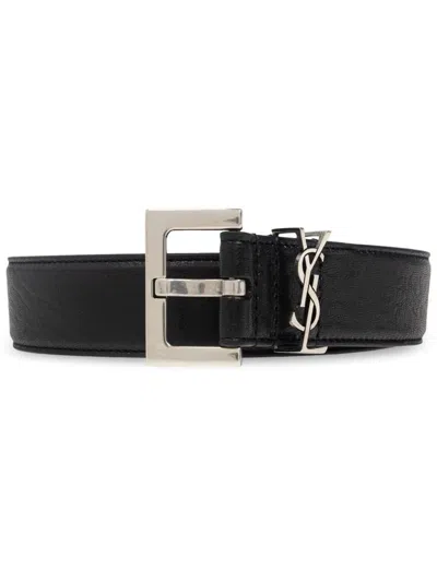 Saint Laurent 2cm Full-grain Leather Belt In Black