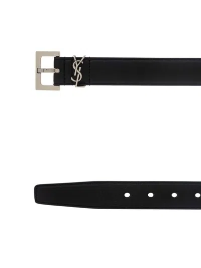 Saint Laurent 2cm Full-grain Leather Belt In Black