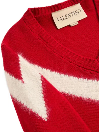 Valentino Garavani Intarsia Wool Jumper In Red