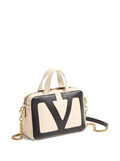 Valentino Garavani Ivory Leather Viva Superstar Handbag In Black