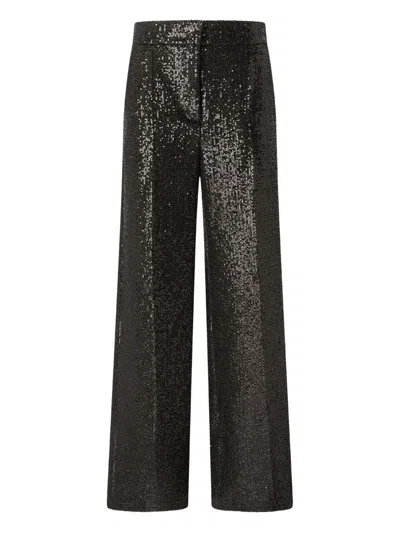 Genny High Waist Wide Leg Sequin Trousers In Black