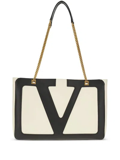 Valentino Chain Strap Shopper Featuring External Pocket In White
